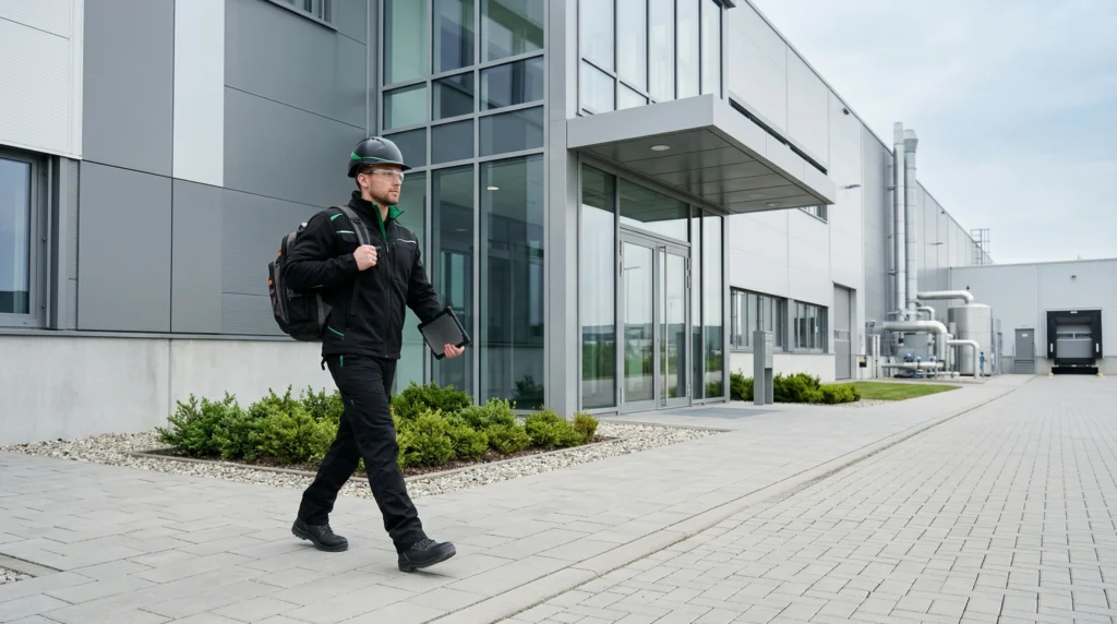 Técnico realizando manutenção hidráulica industrial em empresa de Joinville